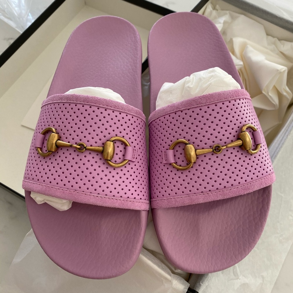 Gucci Horsebit Slide Sandal In Pink - Size 38